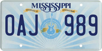 MS license plate OAJ989