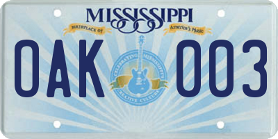 MS license plate OAK003