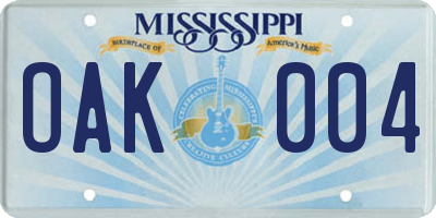MS license plate OAK004