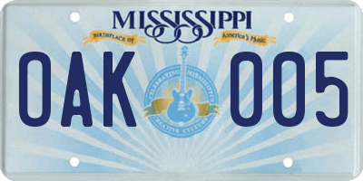 MS license plate OAK005