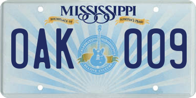 MS license plate OAK009
