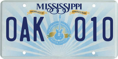 MS license plate OAK010
