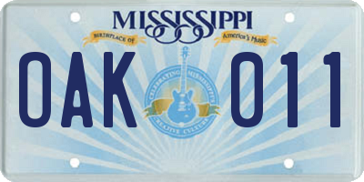 MS license plate OAK011