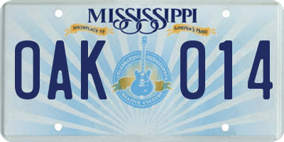 MS license plate OAK014