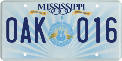 MS license plate OAK016