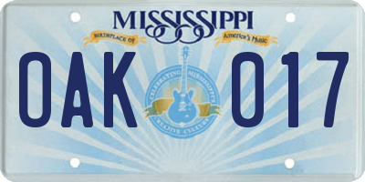 MS license plate OAK017