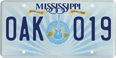 MS license plate OAK019