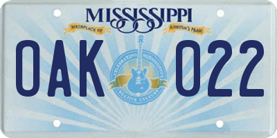 MS license plate OAK022