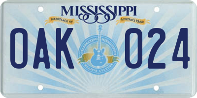 MS license plate OAK024