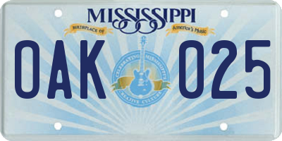 MS license plate OAK025
