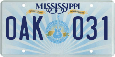 MS license plate OAK031