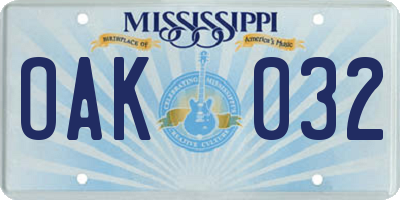 MS license plate OAK032