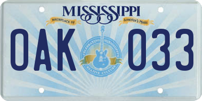 MS license plate OAK033