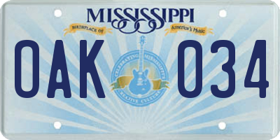 MS license plate OAK034