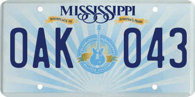 MS license plate OAK043
