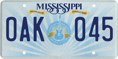 MS license plate OAK045