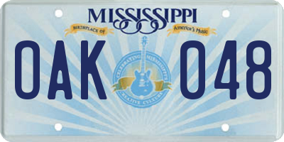 MS license plate OAK048