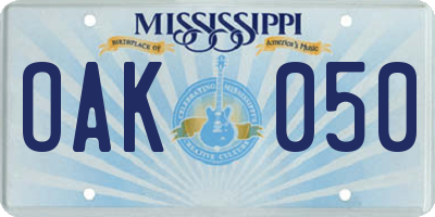 MS license plate OAK050