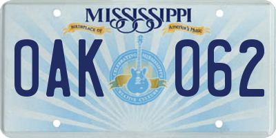 MS license plate OAK062