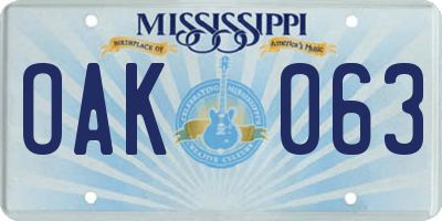 MS license plate OAK063
