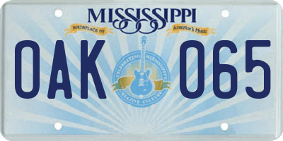 MS license plate OAK065