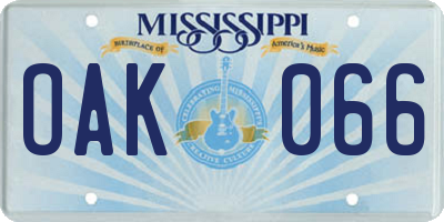 MS license plate OAK066