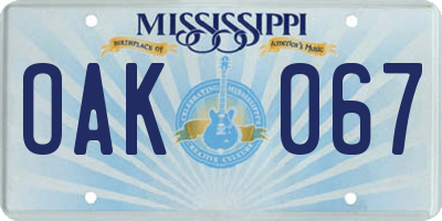MS license plate OAK067