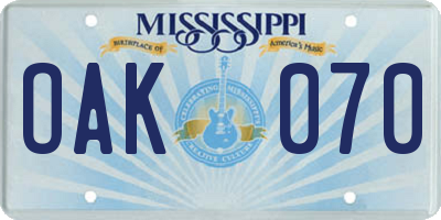 MS license plate OAK070