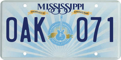 MS license plate OAK071