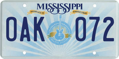MS license plate OAK072