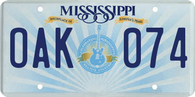 MS license plate OAK074