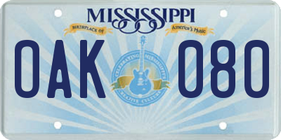 MS license plate OAK080