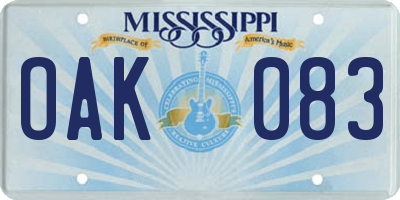 MS license plate OAK083