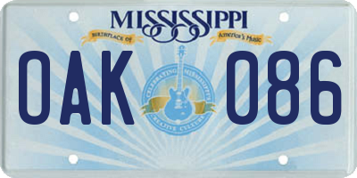 MS license plate OAK086