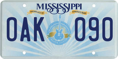 MS license plate OAK090