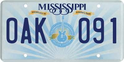 MS license plate OAK091