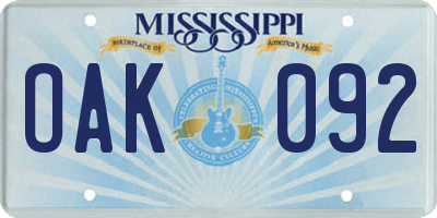 MS license plate OAK092