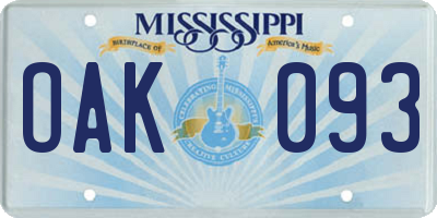 MS license plate OAK093