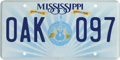 MS license plate OAK097