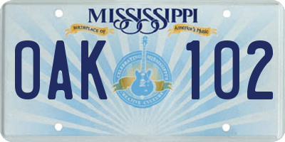 MS license plate OAK102