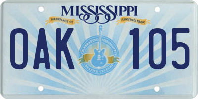 MS license plate OAK105