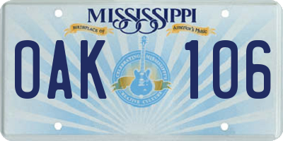 MS license plate OAK106