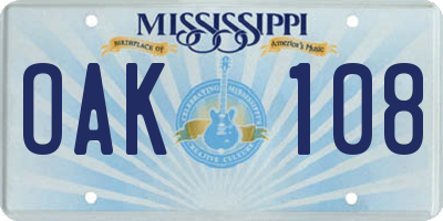 MS license plate OAK108