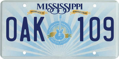 MS license plate OAK109