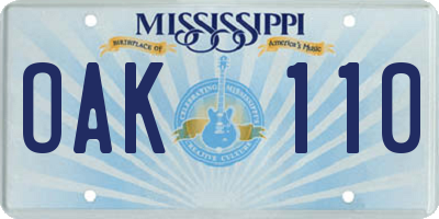 MS license plate OAK110
