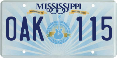 MS license plate OAK115