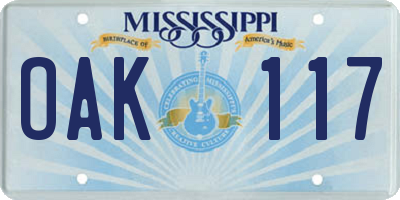 MS license plate OAK117