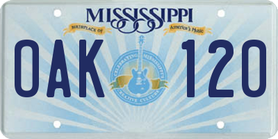 MS license plate OAK120