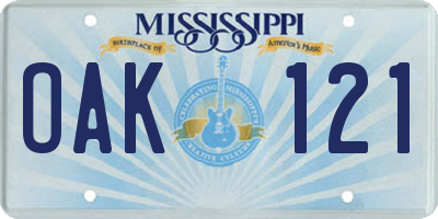 MS license plate OAK121