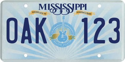 MS license plate OAK123